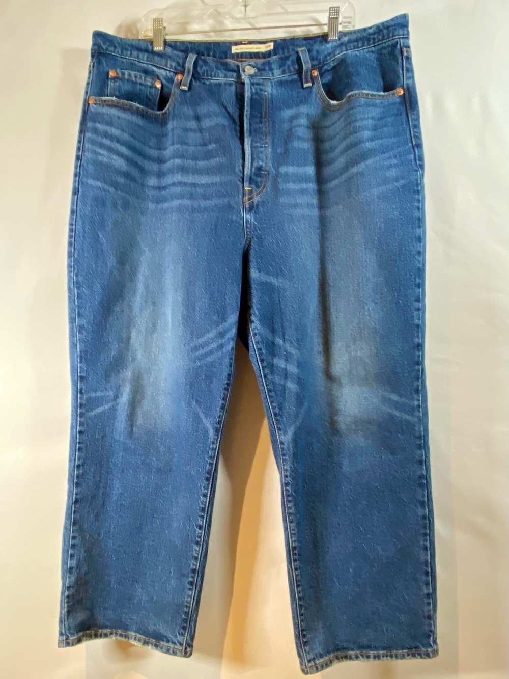 Levi's Mid Blue Ribcage Straight Ankle Button Fly Jeans, size 18W